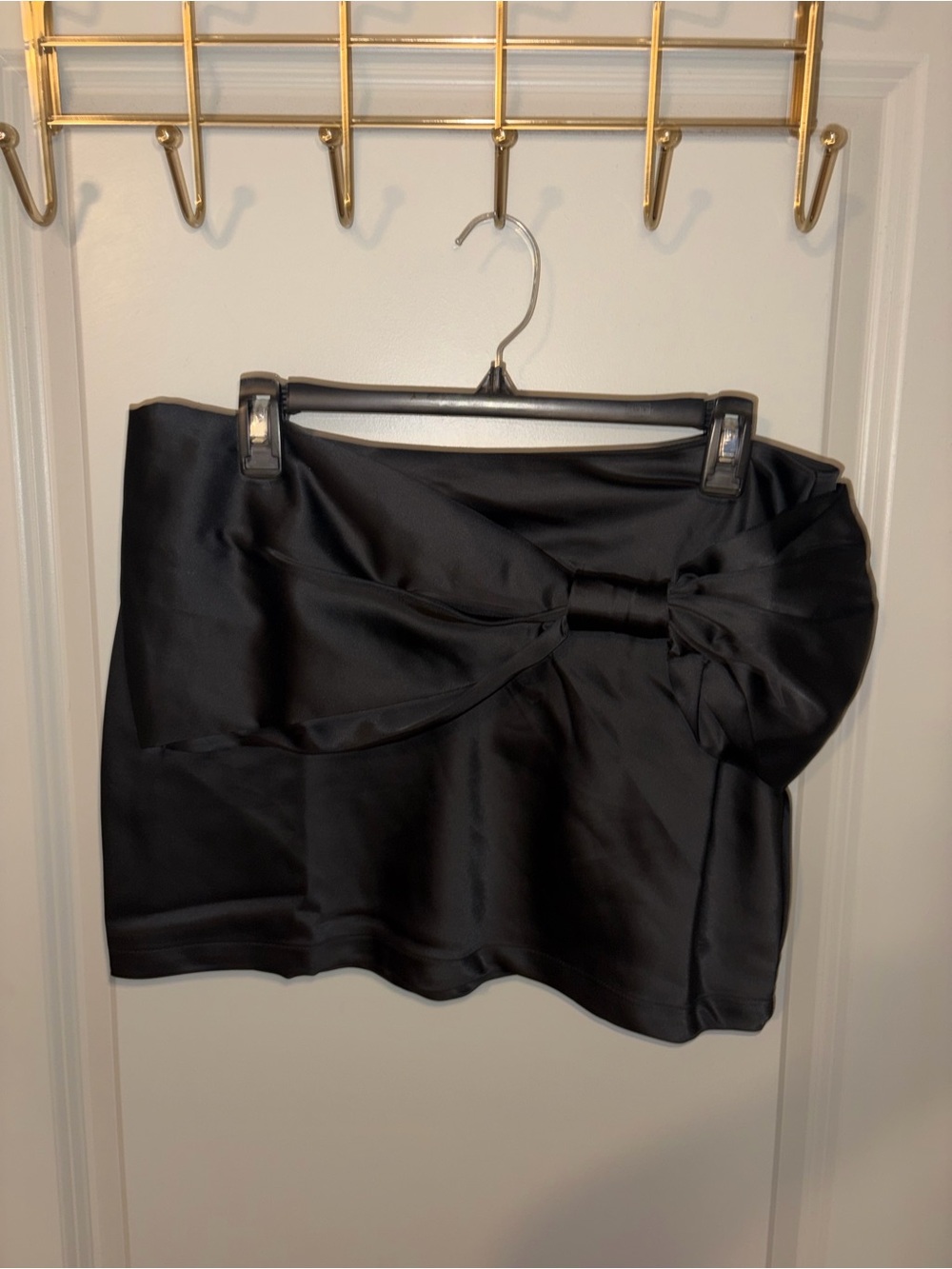 Le Lis Black Satin Mini Skirt with Side Bow